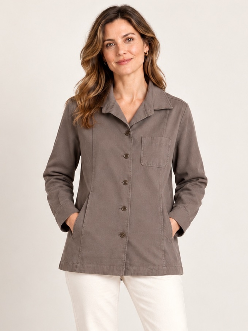 Façonnable Women’s Stretch Cotton Chore Shirt Jacket Brown XS